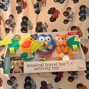 Infantino Bright Blue Owl, Orange Fox & Yellow Duck Musical Travel Bar